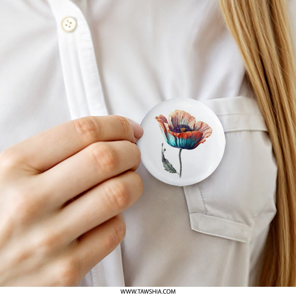Colorful Poppy Pinback Button, Floral Badge, Artistic Flower, Botanical Jewelry, Trendy Accessory, Gift Idea, Vibrant Art Pin, Plant Lover - Tawshia