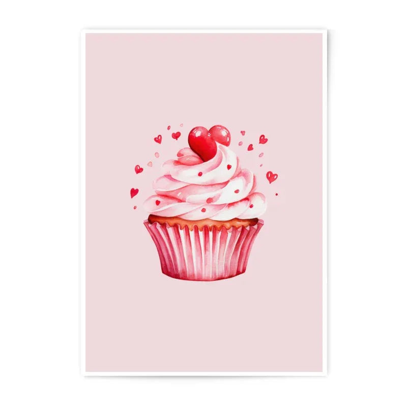 Valentine Cupcake Photographic Prints, Heart Cupcake Art, Dessert Wall Decor, Sweet Treat Prints, Pink Foodie Art, Kitchen Prints - Tawshia