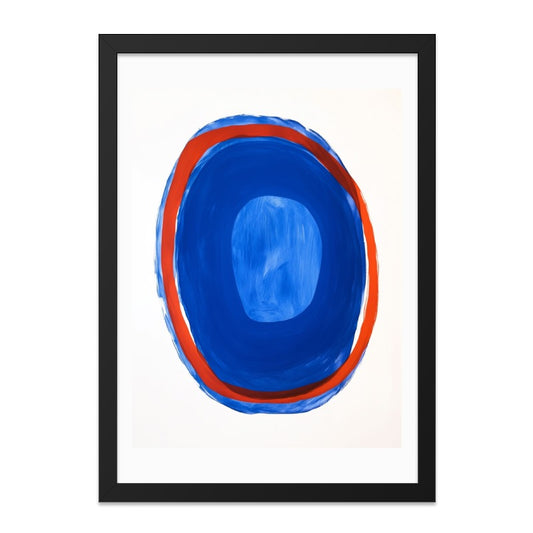 Abstract Blue Wall Art, Modern Red Accent Painting, Contemporary Home Decor, Circle Design Print, Minimalist Art, Unique Wall Decor - Tawshia