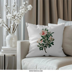 Floral Pillow, Botanical Print Pillow, Flower Accent Pillow, Decorative Pillow, Floral Home Decor, Pink Azalea Pillow - Tawshia