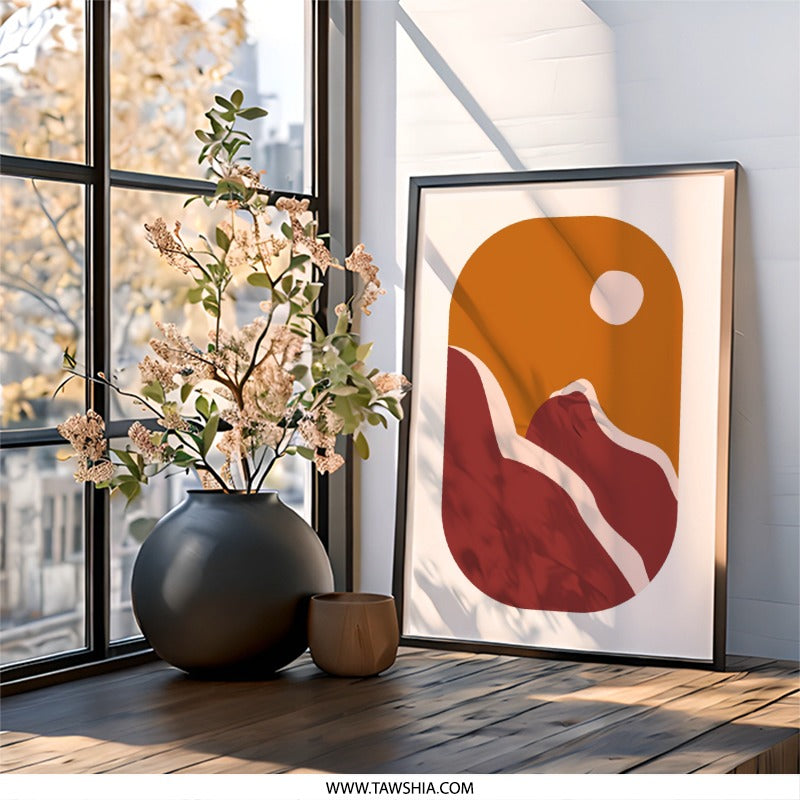 Abstract Mountain Wall Art, Sunset Landscape Print, Boho Home Decor, Modern Geometric Art, Minimalist Wall Hanging, Earth Tone Art Print - Tawshia