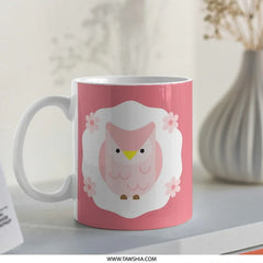 Pink Owl Mug, Cute Owl Coffee Mug, Flower Pattern Mug, Unique Animal Mug, Owl Lover Gift, Adorable Mug Gift - Tawshia
