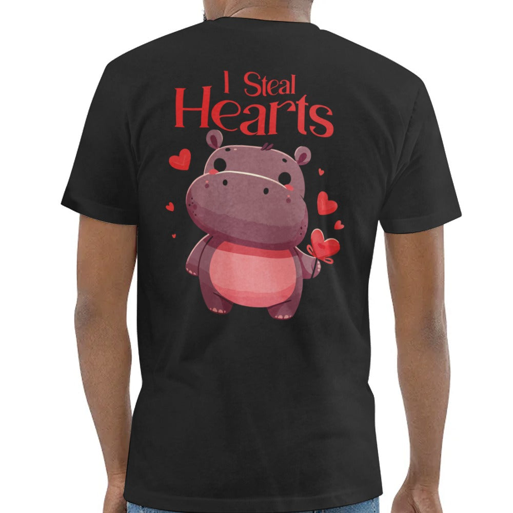 I Steal Hearts Cute Hippo Design Black Shirt product