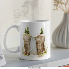 Watercolor Waterfall Mug, Nature Lover Gift, Forest Scene Coffee Mug, Scenic Mug, Outdoorsy Gift, Unique Mug Design - Tawshia