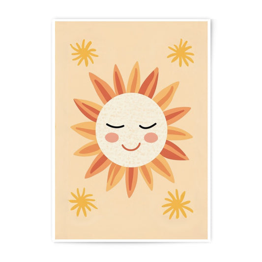 Smiling Sun Photographic Print, Boho Wall Art, Nursery Decor, Happy Sunshine Illustration, Kids Room Art, Playroom Decor, Sunshine Art Print - Tawshia