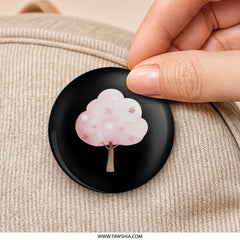 Pink Blossom Tree Pinback Button, Floral Tree Button Badge, Spring Tree Design, Aesthetic Tree Pin, Sakura Tree Badge, Cute Tree Pin - Tawshia