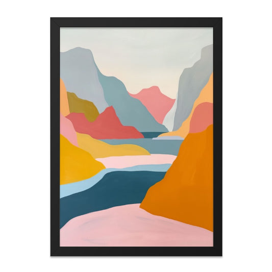 Abstract Landscape Wall Art, Colorful Mountain Painting, Modern Home Decor, Minimalist Scenery Print, Unique Wall Art Gift, Framed Wall - Tawshia