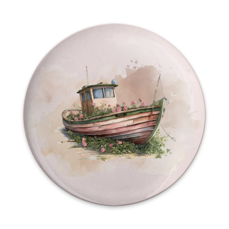 Floral Boat Pinback, Pink Roses, Nautical Badge, Watercolor Artwork, Trendy Pin, Unique Accessories, Gift Idea, Ocean Lover, Beachy Style - Tawshia