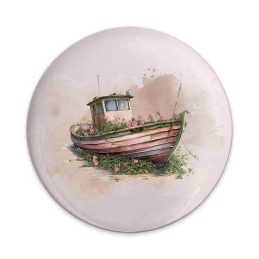 Floral Boat Pinback, Pink Roses, Nautical Badge, Watercolor Artwork, Trendy Pin, Unique Accessories, Gift Idea, Ocean Lover, Beachy Style - Tawshia