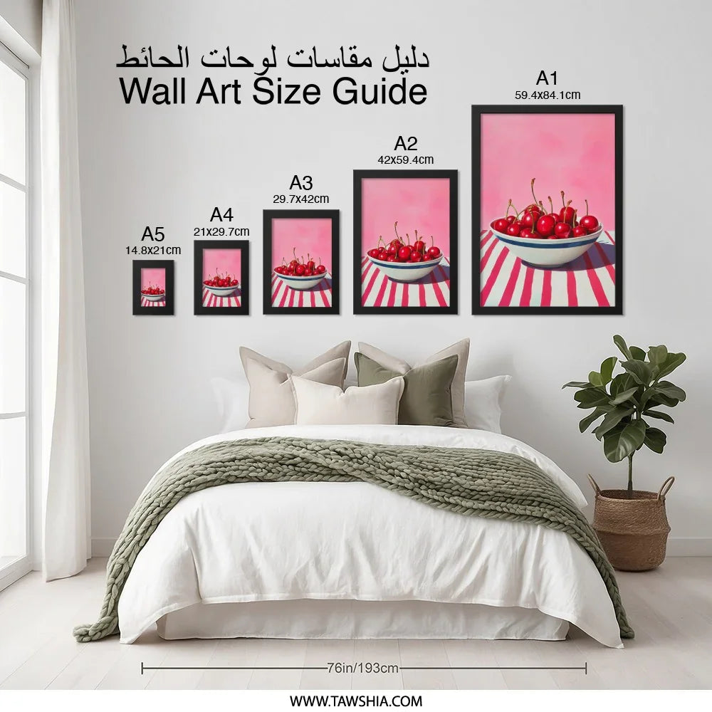 Cherry Wall Art Print, Modern Kitchen Decor, Fruit Art Poster, Pink Food Illustration, Still Life Art, Sweet Cherry Painting, Etsy Best - Tawshia
