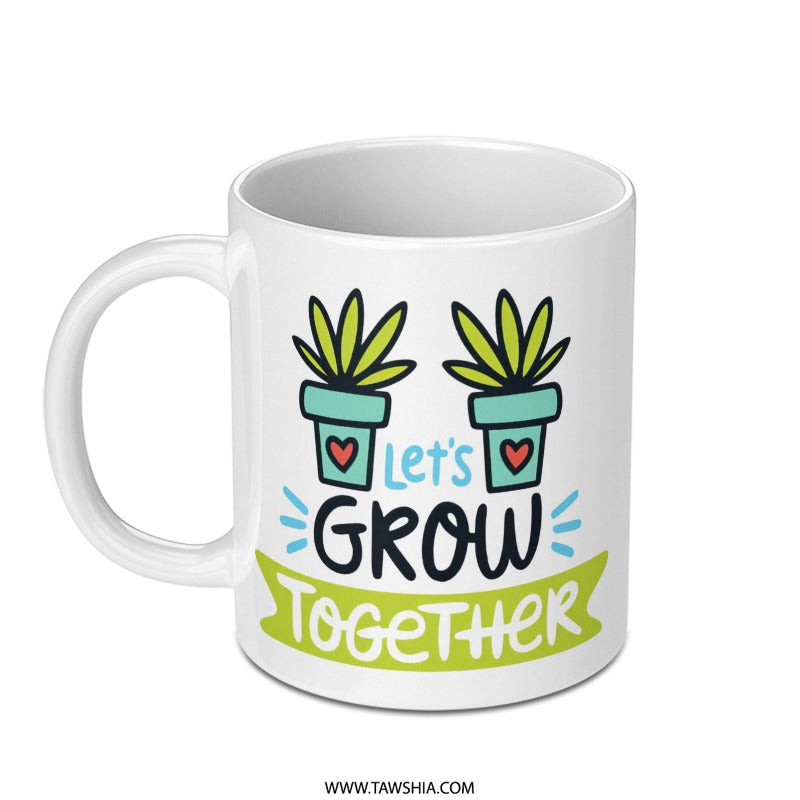 Let's Grow Together Mug, Plant Lover Gift, Gardening Coffee Cup, Inspirational Mug, Positive Vibes Mug, Cute Succulent Mug - Tawshia