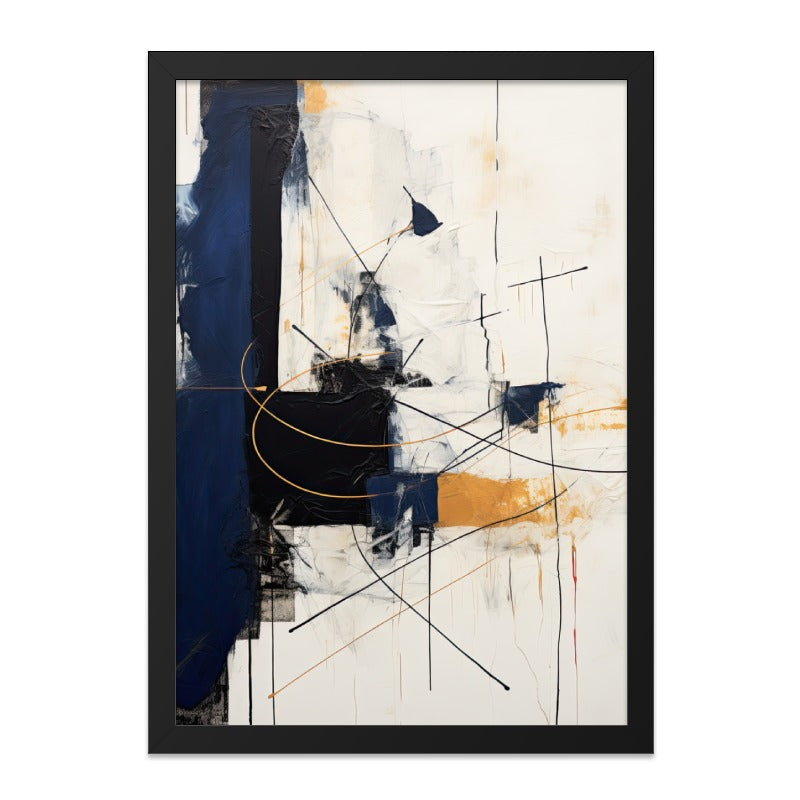 Abstract Wall Art, Modern Art Print, Contemporary Home Decor, Blue Gold Black Art, Large Wall Decor, Geometric Art, Framed Wall Art - Tawshia