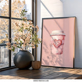 Pink Coffee Cup Wall Art, Heart Theme Print, Watercolor Style Decor, Romantic Coffee Lover Gift, Cute Kitchen Art - Tawshia