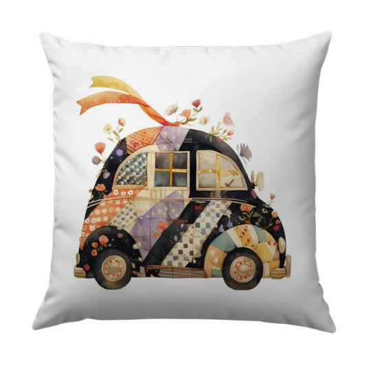Car Pillow, Patchwork Car Art, Unique Car Design Pillow, Floral Car Decor, Vintage Car Pillow, Home Decor, Car Lover Gift - Tawshia