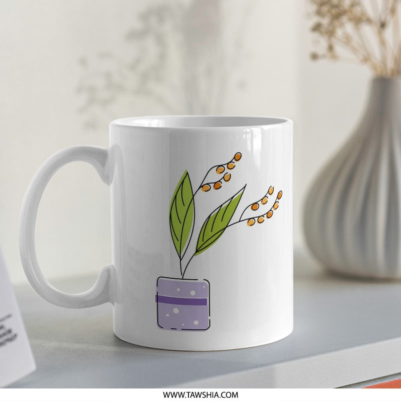 Cute Plant Mug, Floral Mug, Potted Plant Mug, Unique Mug, Coffee Mug, Tea Mug, Gift Mug, Office Mug, Kitchen Decor Mug, Plant Lover Gift - Tawshia