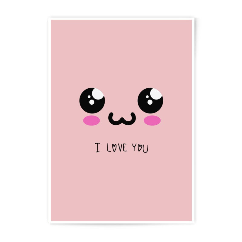 Kawaii Photographic Prints, Cute Face Art Print, Pink Wall Decor, I Love You Gift, Anime Eyes Home Decor, Nursery Art Print, Gift for Her - Tawshia