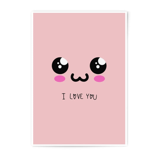 Kawaii Photographic Prints, Cute Face Art Print, Pink Wall Decor, I Love You Gift, Anime Eyes Home Decor, Nursery Art Print, Gift for Her - Tawshia