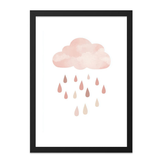 Pink Cloud Wall Art, Watercolor Cloud Print, Raindrop Nursery Decor, Cute Baby Room Art, Pastel Colors Artwork, Modern Cloud Art - Tawshia