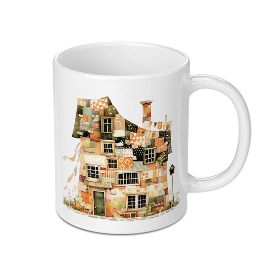 Whimsical House Mug, Patchwork Building Art, Cute Home Design Coffee Mug, Unique Architecture Lover Gift, Cozy Drinkware, Quirky Mug Present - Tawshia