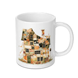 Whimsical House Mug, Patchwork Building Art, Cute Home Design Coffee Mug, Unique Architecture Lover Gift, Cozy Drinkware, Quirky Mug Present - Tawshia