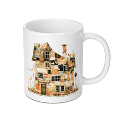 Whimsical House Mug, Patchwork Building Art, Cute Home Design Coffee Mug, Unique Architecture Lover Gift, Cozy Drinkware, Quirky Mug Present - Tawshia