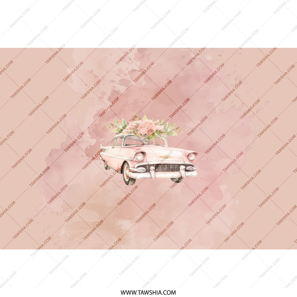 Pink Classic Car Tumbler, Floral Car Tumbler, Vintage Car Tumbler, Aesthetic Tumbler, Gift For Car Lover, Unique Tumbler Design - Tawshia