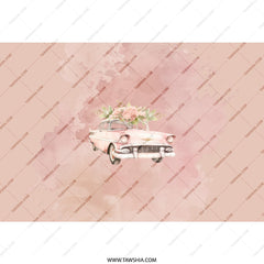 Pink Classic Car Tumbler, Floral Car Tumbler, Vintage Car Tumbler, Aesthetic Tumbler, Gift For Car Lover, Unique Tumbler Design - Tawshia