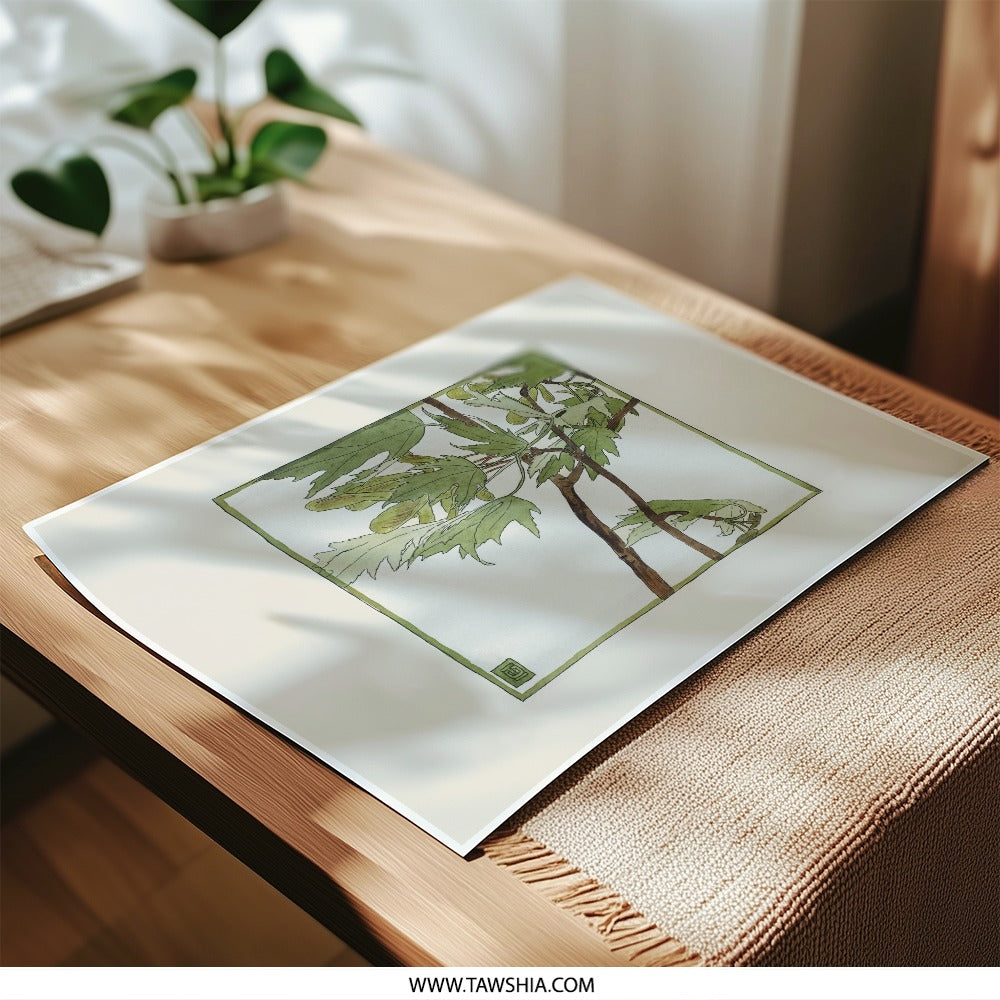 Maple Leaves Photographic Print, Botanical Art, Nature Wall Decor, Green Leaves Illustration, Tree Branch Artwork, Home Decor - Tawshia