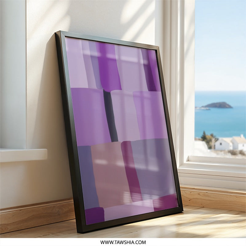 Abstract Purple Wall Art, Geometric Wall Decor, Modern Art Print, Home Decor, Living Room Art, Stylish Prints, Trendy Wall Hanging - Tawshia