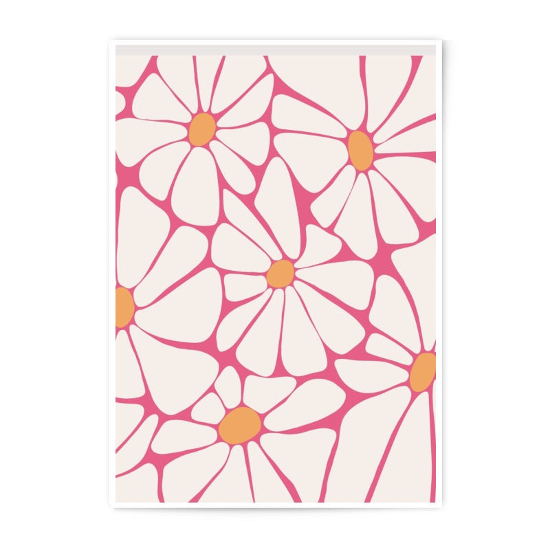 Daisy Photographic Print, Floral Wall Art, Retro Flower Power Decor, Botanical Art Print, Pink and Orange Flower Illustration - Tawshia
