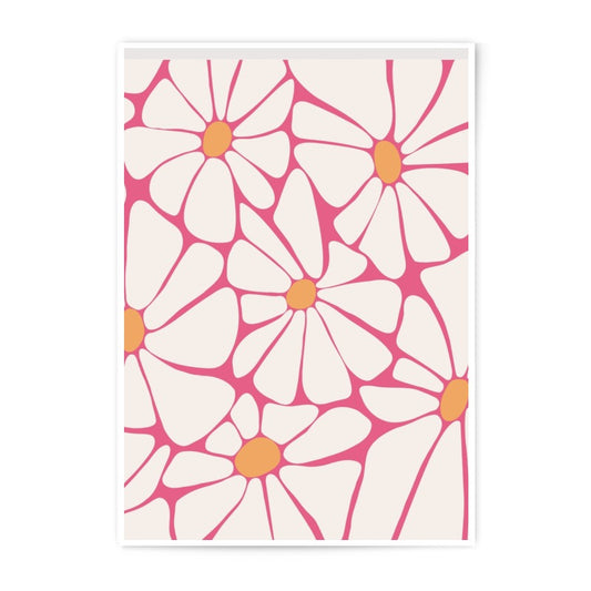 Daisy Photographic Print, Floral Wall Art, Retro Flower Power Decor, Botanical Art Print, Pink and Orange Flower Illustration - Tawshia