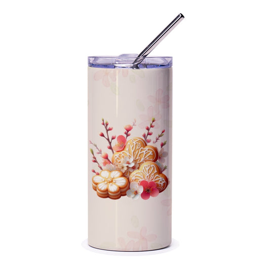 Floral Tumbler, Cookie Flower Tumbler, Baked Good Tumbler, Cherry Blossom Tumbler, Pretty Tumbler, Gift Tumbler, Heart Tumbler, Valentines - Tawshia
