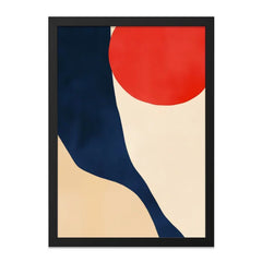 Abstract Wall Art, Red Sun Print, Navy Blue Shapes, Modern Art Decor, Geometric Art, Minimalist Art Print, Home Decor Wall Art - Tawshia