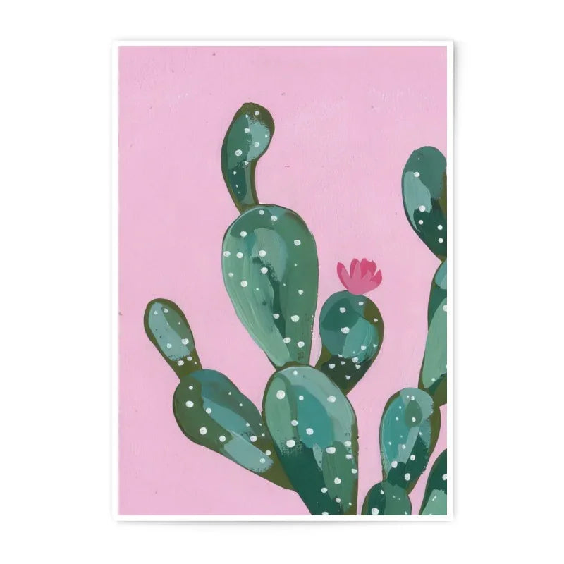 Prickly Pear Cactus Photographic Print, Pink Background Art, Desert Plant Wall Decor, Southwestern Home Decor, Botanical Art - Tawshia