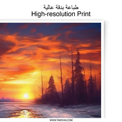 Winter Sunset Photographic Print, Frozen Lake Art, Landscape Photo, Nature Wall Art, Scenic Decor, Home Decor, Gift Idea, Art Print - Tawshia