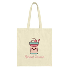 Cute Coffee Tote Bag, Spread Love Shopping Bag, Kawaii Drink Lover Bag, Gift for Coffee Addict, Adorable Gift Tote - Tawshia