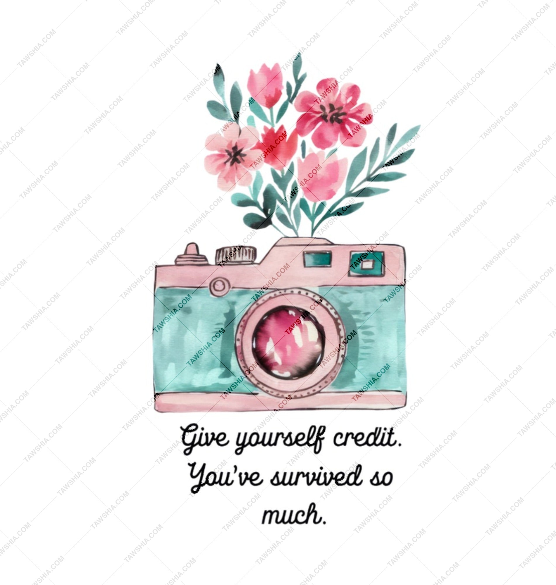 Floral Camera Mug, Give Yourself Credit, Watercolor Design Coffee Cup, Motivational Quote Mug, Unique Gift Idea, Cute Mug, Etsy Bestseller - Tawshia