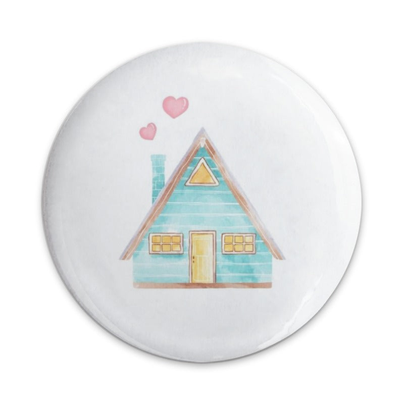 A Frame House Pinback Button, Watercolor Cabin Badge, Home with Hearts Pin, Cute House Pin, Gift for Housewarming, Real Estate Agent Pin - Tawshia