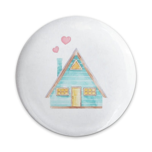 A Frame House Pinback Button, Watercolor Cabin Badge, Home with Hearts Pin, Cute House Pin, Gift for Housewarming, Real Estate Agent Pin - Tawshia