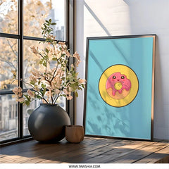 Cute Donut Wall Art, Kawaii Food Print, Pink Donut Decor, Funny Kitchen Art, Sweet Treat Poster, Kid Room Wall Art - Tawshia