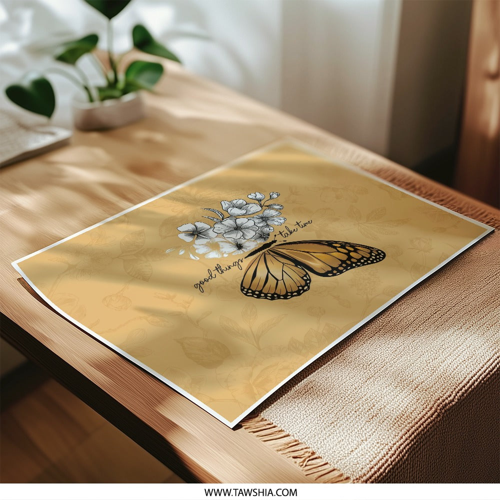 Butterfly Photographic Print, Inspirational Quote Art, Floral Wall Decor, Home Decor, Aesthetic Art Print, Botanical Print, Wall Art - Tawshia