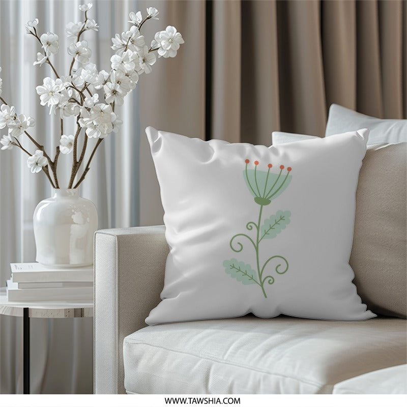 Floral Pillow, Flower Throw Pillow, Green Flower Design Cushion, Botanical Decor, Home Accent Pillow, Decorative Pillows, Couch Pillow - Tawshia