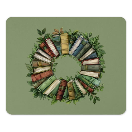 Book Wreath Mouse Pad, Reader Gift, Library Decor, Writer Desk Accessory, Book Lover Gift, Librarian Present, Books and Leaves Design - Tawshia