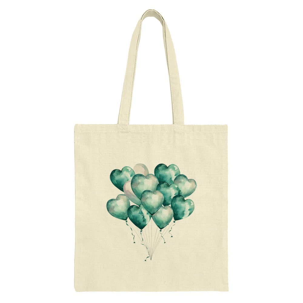 Heart Balloons Tote Bag, Watercolor Balloons Tote, Cute Everyday Tote, Heart Gift, Love Tote, Green Balloons, Gift For Her, Birthday Gift - Tawshia