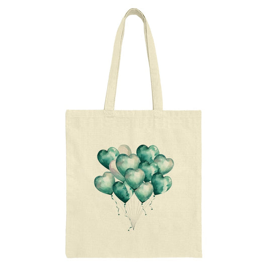 Heart Balloons Tote Bag, Watercolor Balloons Tote, Cute Everyday Tote, Heart Gift, Love Tote, Green Balloons, Gift For Her, Birthday Gift - Tawshia