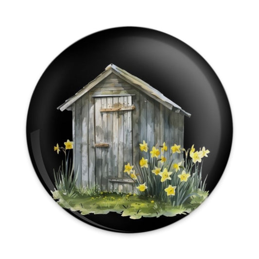 Daffodil Shed Pinback Button, Floral Button, Garden Shed Badge, Spring Flowers Button, Countryside Chic, Botanical Decor, Gift Idea - Tawshia