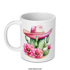 Cactus Flower Mug, Western Mug, Pink Cowboy Hat Mug, Succulent Mug, Floral Coffee Mug, Desert Mug, Cowgirl Gift, Southwestern Gift - Tawshia