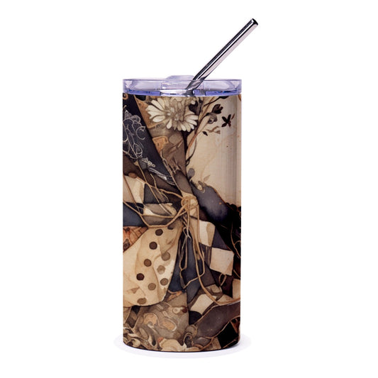 Floral Patchwork Tumbler, Artsy Tumbler, Unique Design Tumbler, Gift Idea, Stylish Travel Mug, Coffee Tumbler, Trendy Tumbler - Tawshia