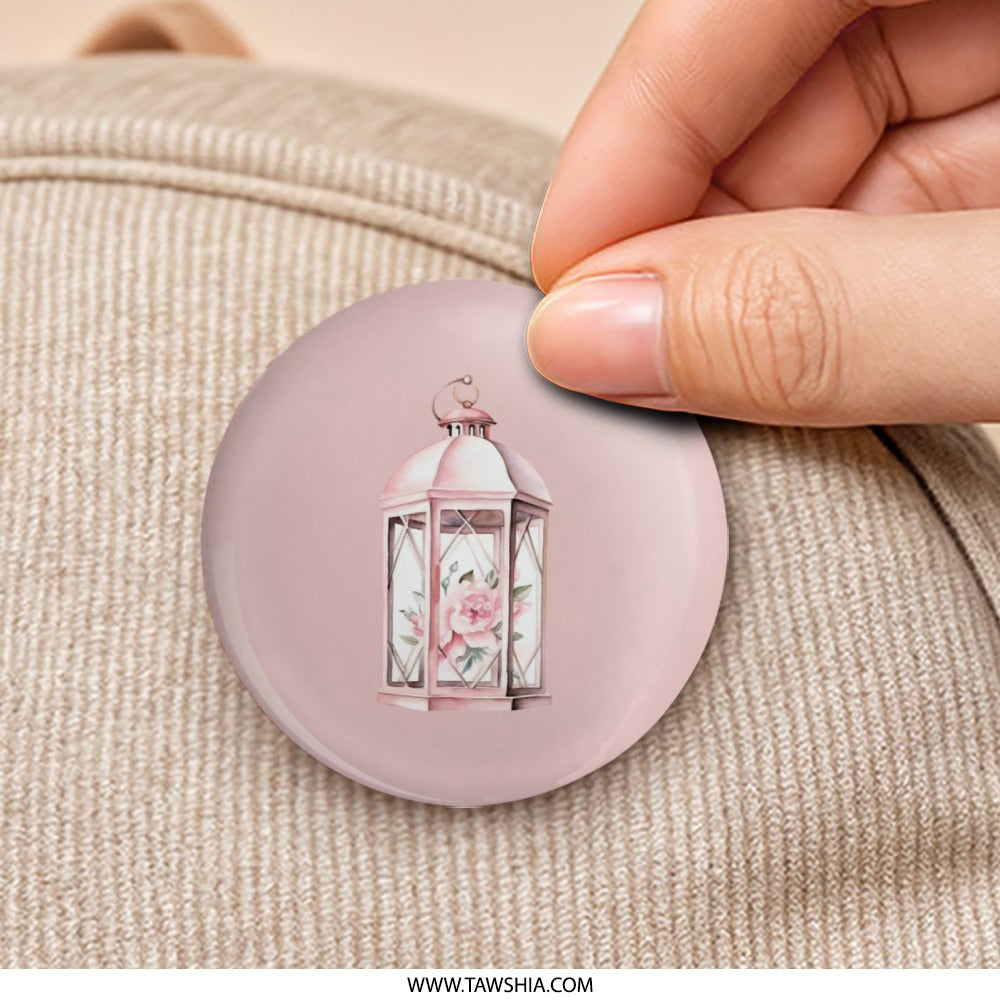 Pink Lantern Pinback Button, Floral Lantern Art Button, Pretty Lantern Badge, Rose Accent Button, Gift for Her, Decorative Accessory - Tawshia