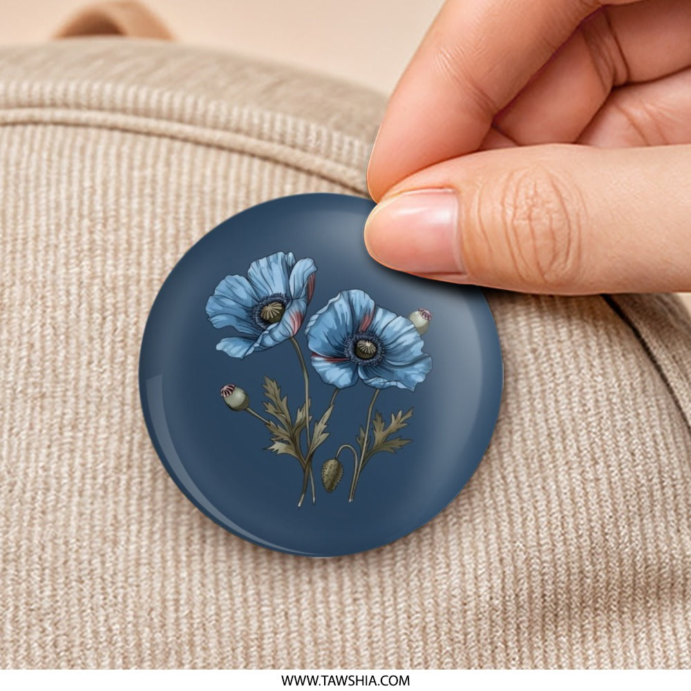 Blue Poppy Pinback Button, Floral Badge, Flower Power Accessory, Unique Botanical Design, Indie Aesthetic, Lapel Pin, Gift Idea - Tawshia